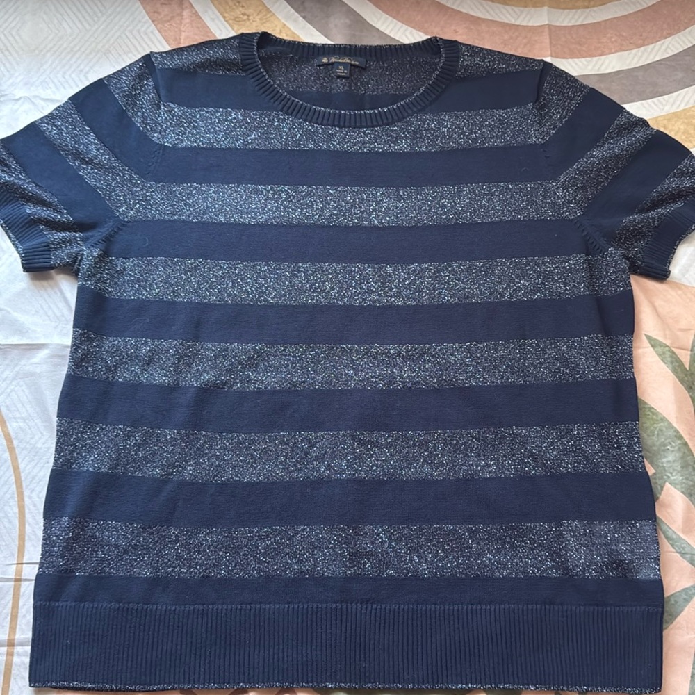 Brooks Brothers Navy Blue And Silver Short Sleeve Top - Picture 3 of 11